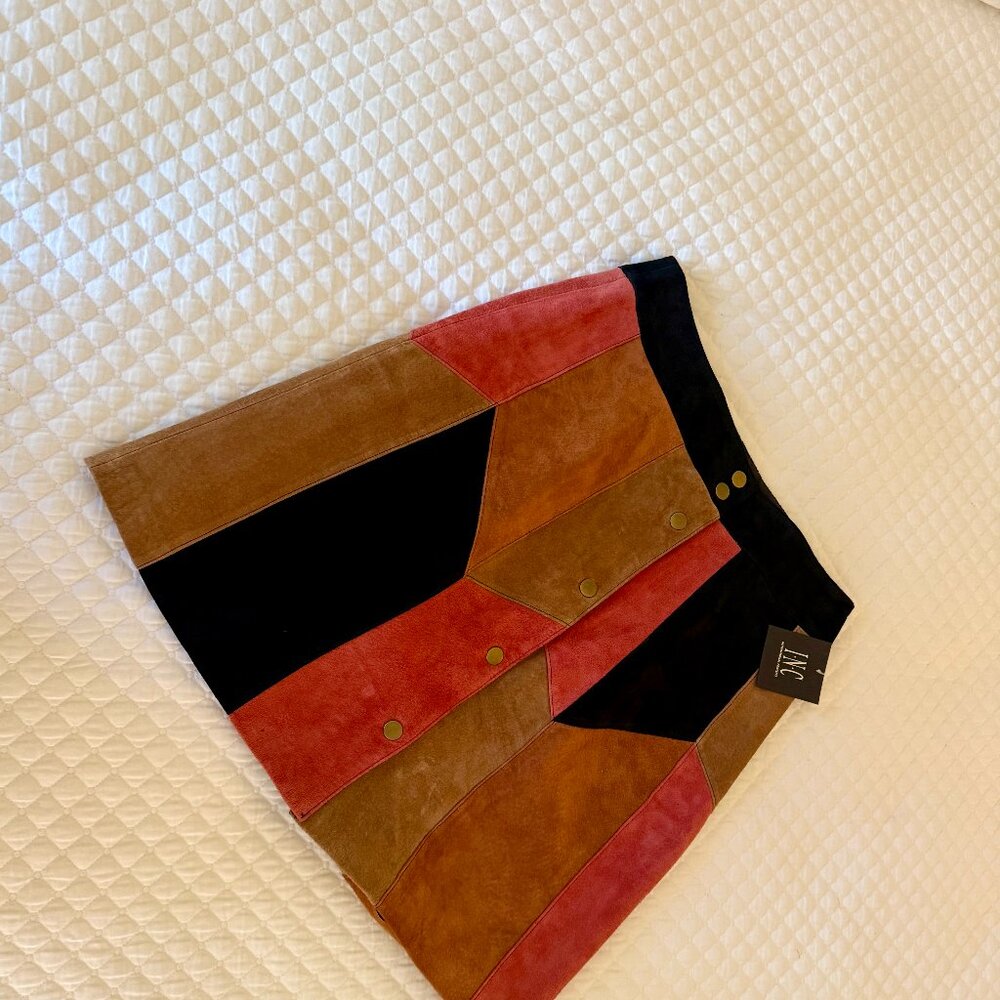 Iris Apfel x INC International Concepts leather color block Skirt